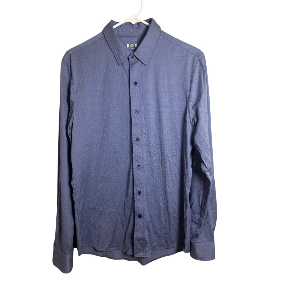 Rhone Commuter Shirt Classic Blue Herringbone Performance Button Down Medium